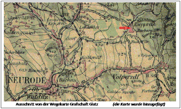 Textfeld:  
Ausschnitt von der Wegekarte Grafschaft Glatz		(die Karte wurde hinzugefügt)
